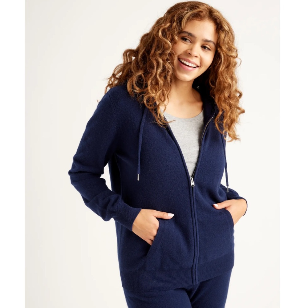 NWT Quince Mongolian Cashmere Full-zip Hoodie True Navy Casual Quiet Luxury